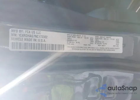 2022 Dodge Durango Sxt Rwd из США, поврежденный, VIN 1C4RDHAG7NC173302